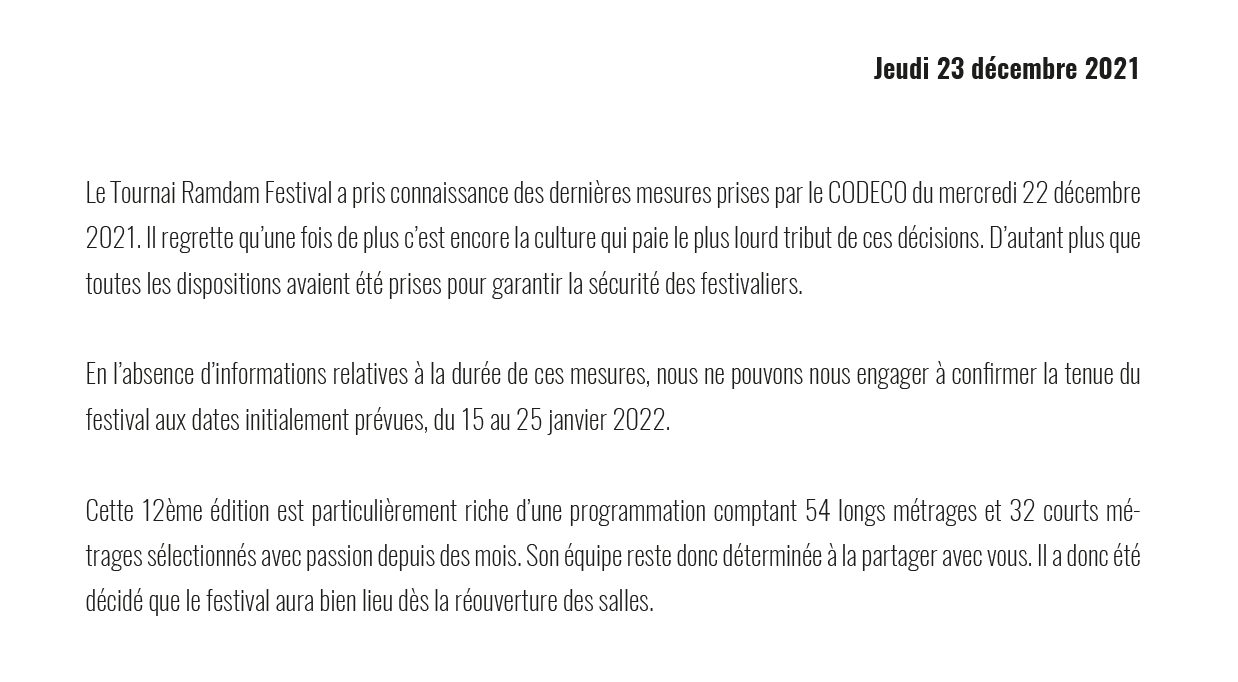 Communiqué de presse – Tournai Ramdam Festival 2022
